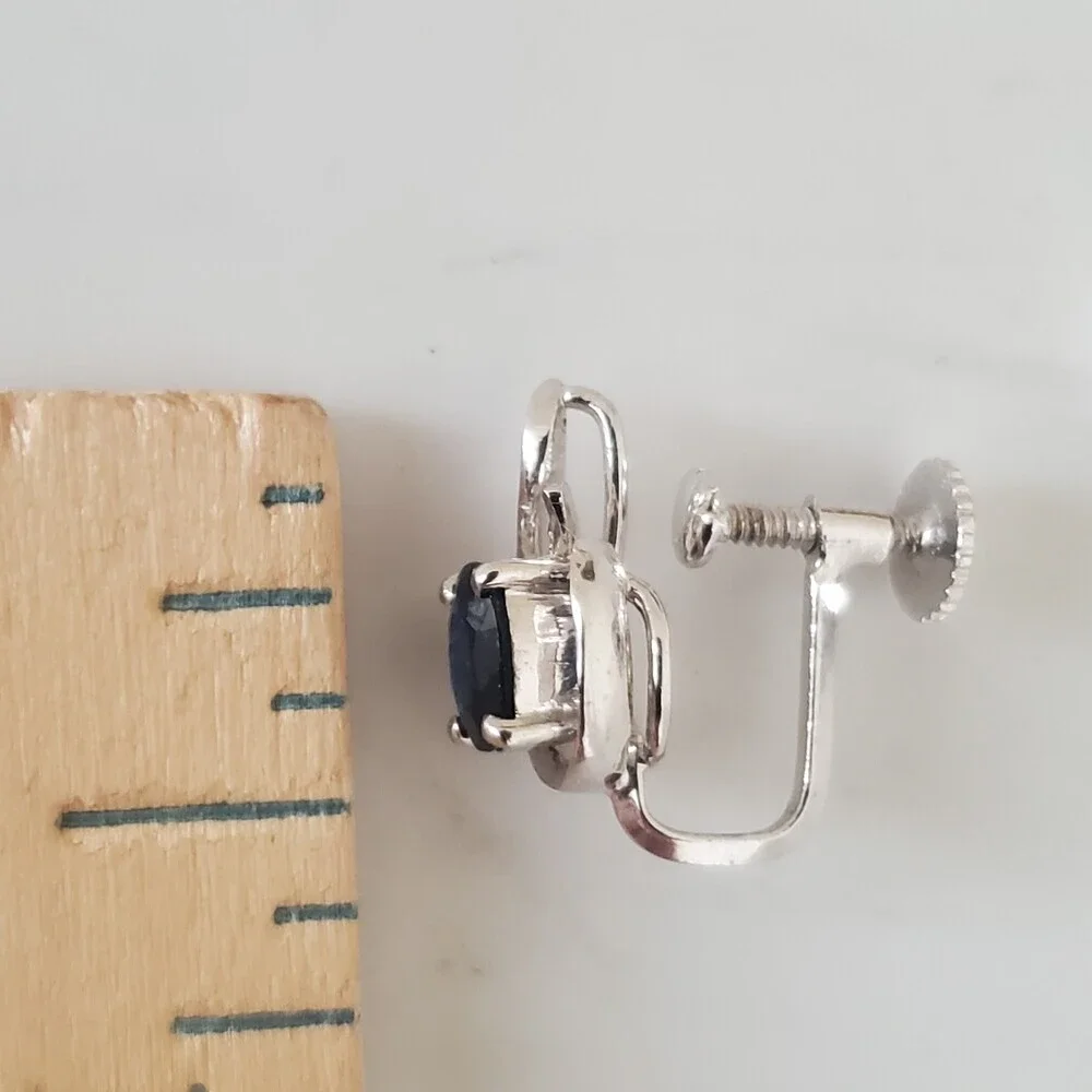 Vintage Style White Gold Black Sapphire Screw Back Earrings Fashion Jewelry